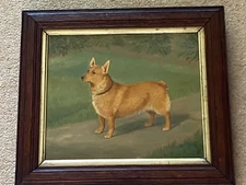 ANTIQUE PEMBROKESHIRE WELSH CORGI DOG OIL PAINTING SIGNED DATED & FRAMED