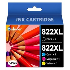 Replacement 822XL Ink Cartridges 5-Pack for Epson WF-3820, WF-4820, WF-4830