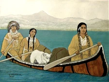 Original Painting "Canoe on Georgian Bay 1600s - Huronia"- Marianne L'Heureux