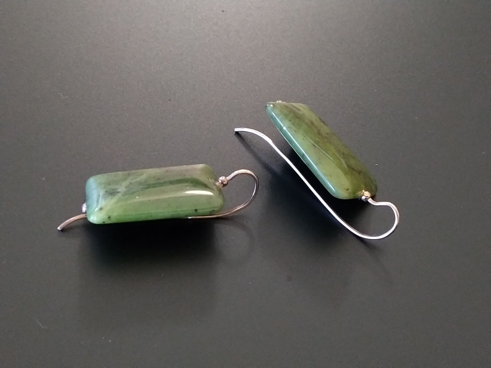 Large Jade Earrings Rectangle SILVER 925 - image 11