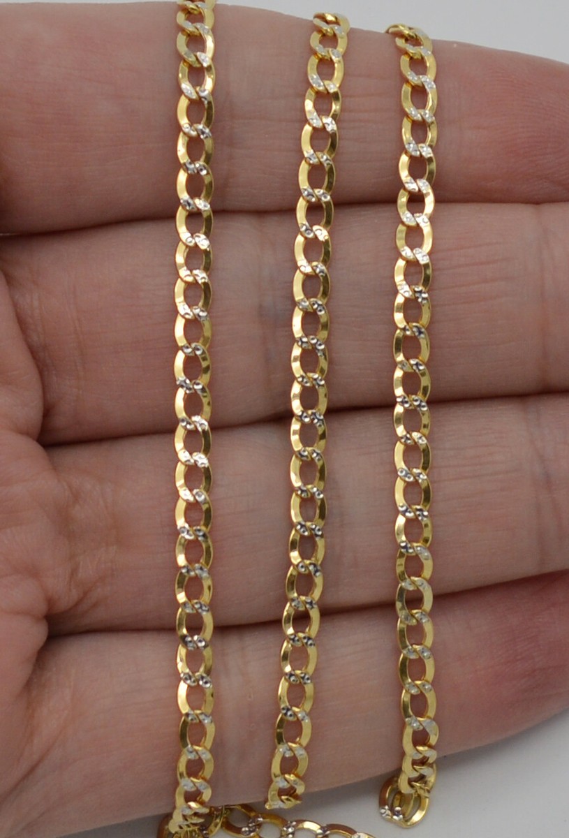 14k Real Yellow Gold Diamond Cut Cuban Curb Link Chain 18