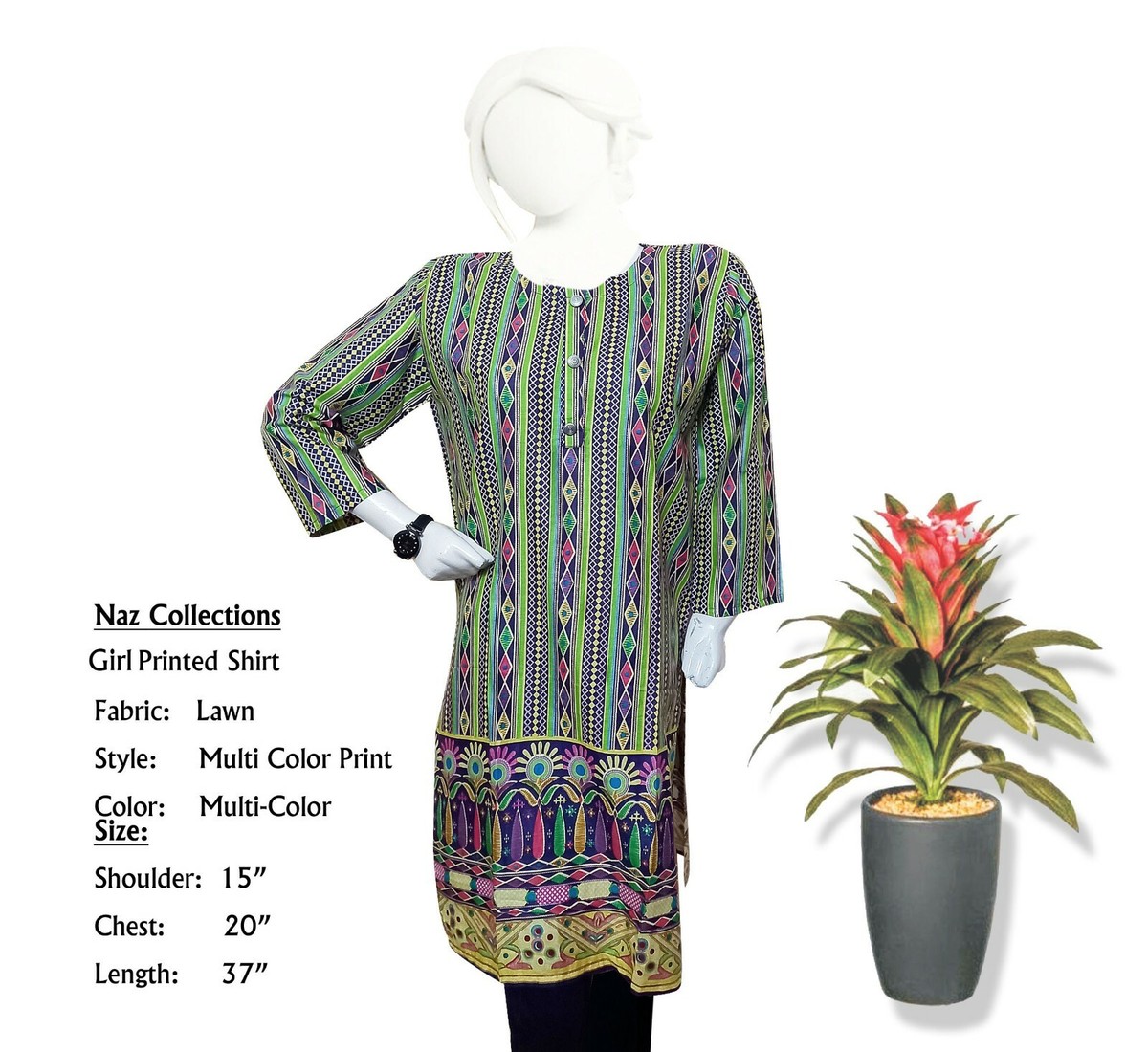 Naz Collection, Girl Printed Shirt, Lawn Shirt, Tops, Color