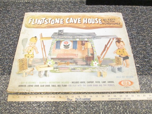 FLINTSTONES 1964 Ideal Cave House TV Puppe Punch Out Cartoon verpackt fast komplett