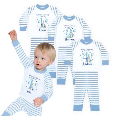 HOOLAROO When I Wake Up I'll Be 1 2 3 4 Boys Birthday Pyjamas PJs - Blue Bunny For Boys