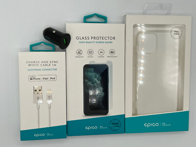 iPhone 11 Pro 4in1 Set 9H Schutzglas Handyhülle Klar KFZ Charger Lightning Kabel
