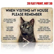 Black Cat Metal Tin Sign Humorous Wall Art Rustic Decor 12x8 Home Cafe Easy Hang