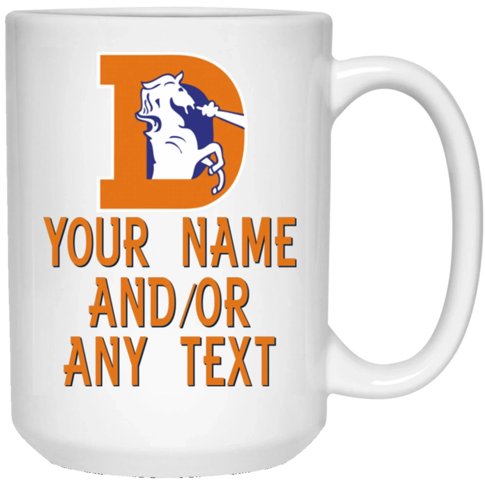 Custom Personalized Denver Broncos Old Logo White Ceramic Coffee Mug Cup