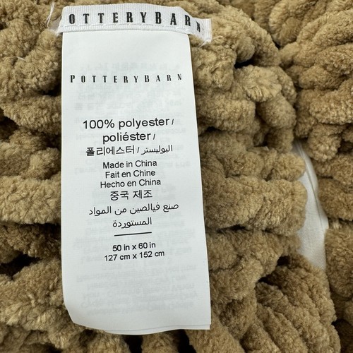 Pottery Barn Chenille Windowpane Throw Blanket 50”x60” Camel Tan NWT - Picture 7 of 9