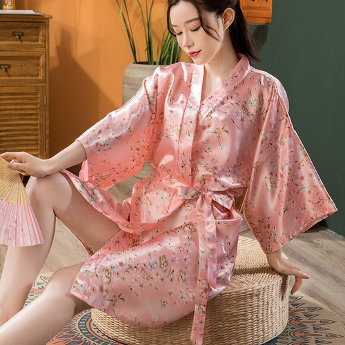 Women Summer Sleep Robes Chinese Traditional Short Bathrobe Silk Satin Sleepwear