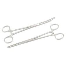2pc Set 8" Straight  Curved Hemostat Forceps Locking Clamps Stainless Surgical