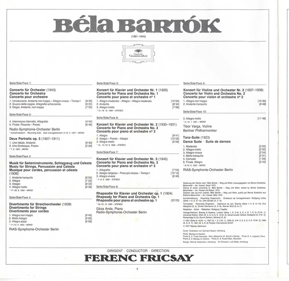 5LP DGG Box BARTOK Violin & Piano Concertos String Music etc FRICSAY VARGA ANDA - Image 2 of 3