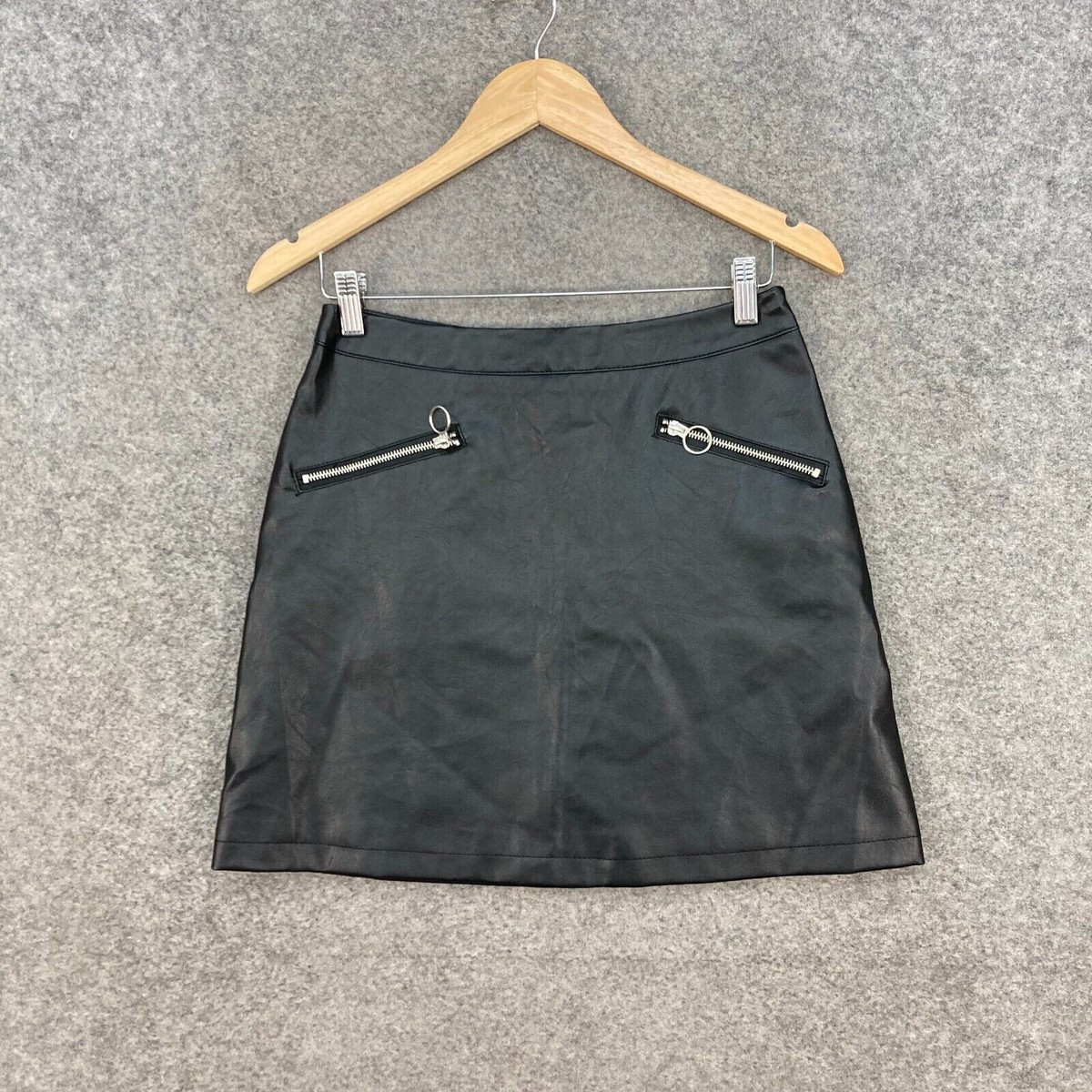 Primark Womens Skirt Size 10 Black A-Line Mini Polyurethane Zip