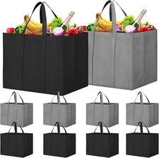 WISELIFE Reusable Grocery Shopping Bags 10 Pack Large Foldable Tote Bags Bulk, E
