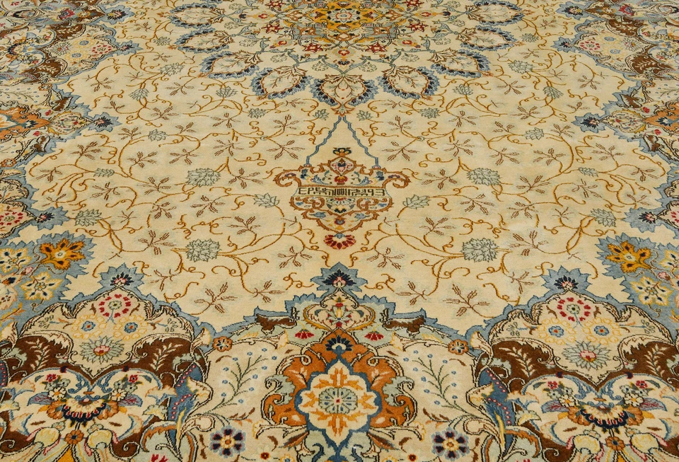Handmade Semi-Antique Oriental Rug Beige Medallion Traditional Carpet 9X13 ft - Image 3 of 4