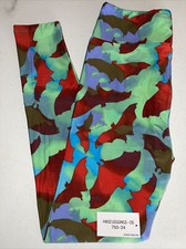 NWT LuLaRoe OS 2-12 Fright Club Green Red Brown Blue Bats Halloween Leggings