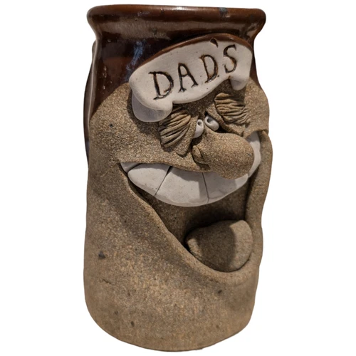 Vintage Coffee Mug 1970s Studio Art Pottery Stoneware 3D Dad's Kitschy Large 6"