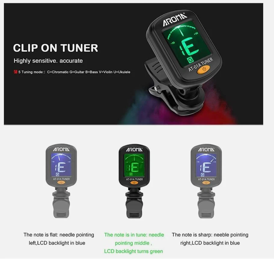 Clip-on LCD Chromatic Tuner For Electric Bass Ukulele Banjo & Mandolin New USA - Image 2 of 4