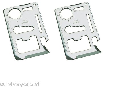 (2) 11-In-1 Multi-Functional Credit Card Style Pocket Knife Tool Camping BOB Kit