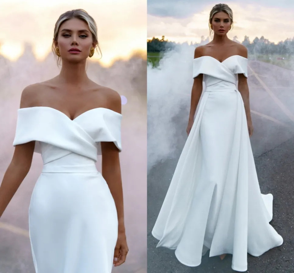Mermaid Wedding Dresses Soft Satin Bridal Gowns Princess With Detachable Skirt