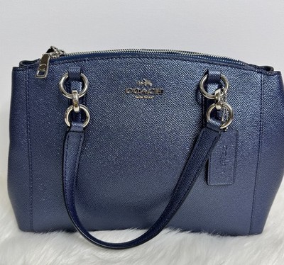 Coach Mini Christie Metallic Blue Crossgrain Leather Satchel Crossbody Purse