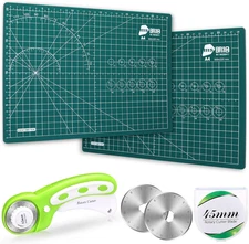 5 Pcs Fabric Rotary Cutter and Mat Set, 45Mm Rotary Fabric Cutter with 2 Blades,
