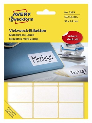Avery Zweckform  3325 Mini-Organisations-Etik., 38x24mm, 29 Bl./522 Etik., weiß