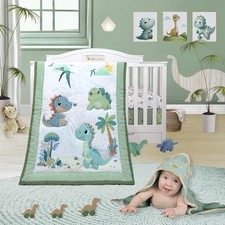 4 Piece Includes Comforter, Fitted sheet, Crib skirt and Bib. Unisex Baby Di...