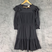 Womens Dress Large Boho Cottagecore Floral Eyelet Ruffle Peasant Hippie Prairie