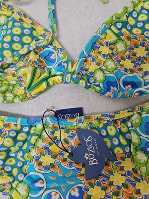 Bikini Swim Bathing Suit Beach Buzios Brazil Large Blue Colorful flowers New 