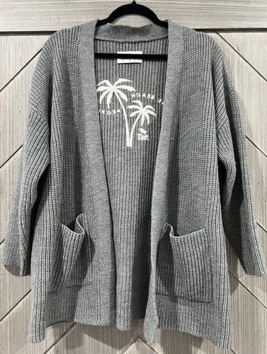 The Beach People Twin Palms Cardigan Sweater Gray Beach Oversized M / L