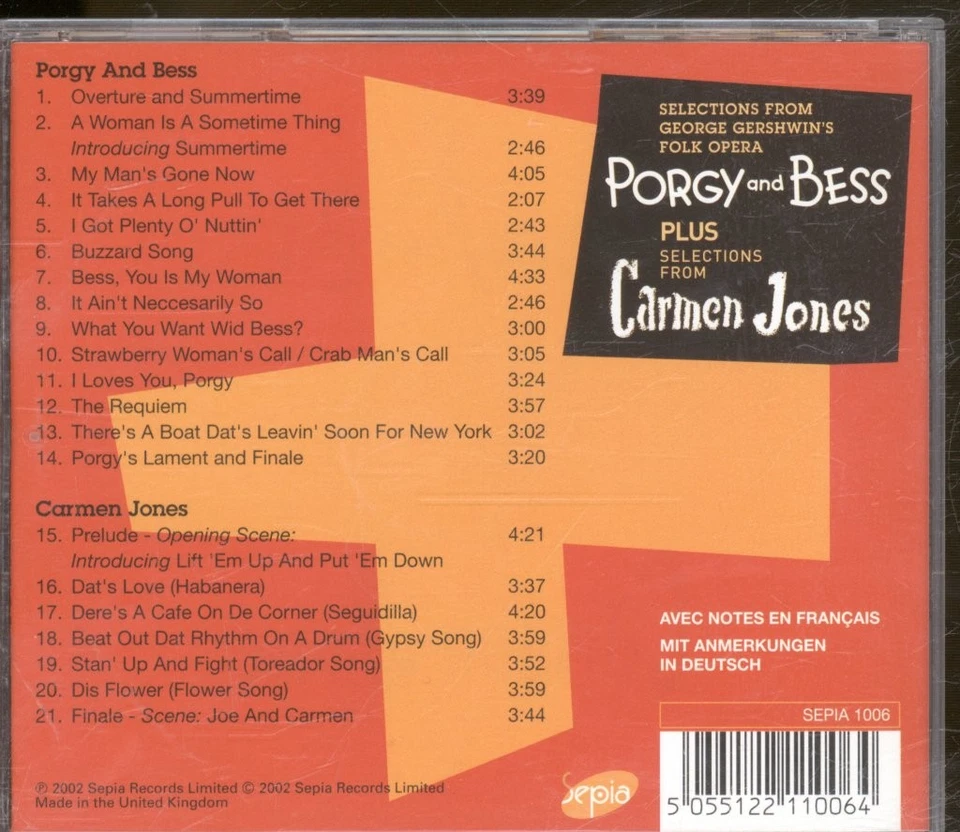 Various Artists Porgy and Bess Plus Carmen Jones CD UK Sepia 2002 SEPIA1006 - Bild 2 von 3