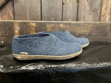 Glerups Shoe Navy Slipper with Leather bottom EU Size 39