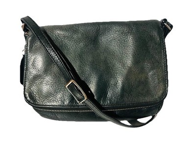 Margot Genuine Leather Olive Green Small Front Flap with Zipper Crossbody Bag