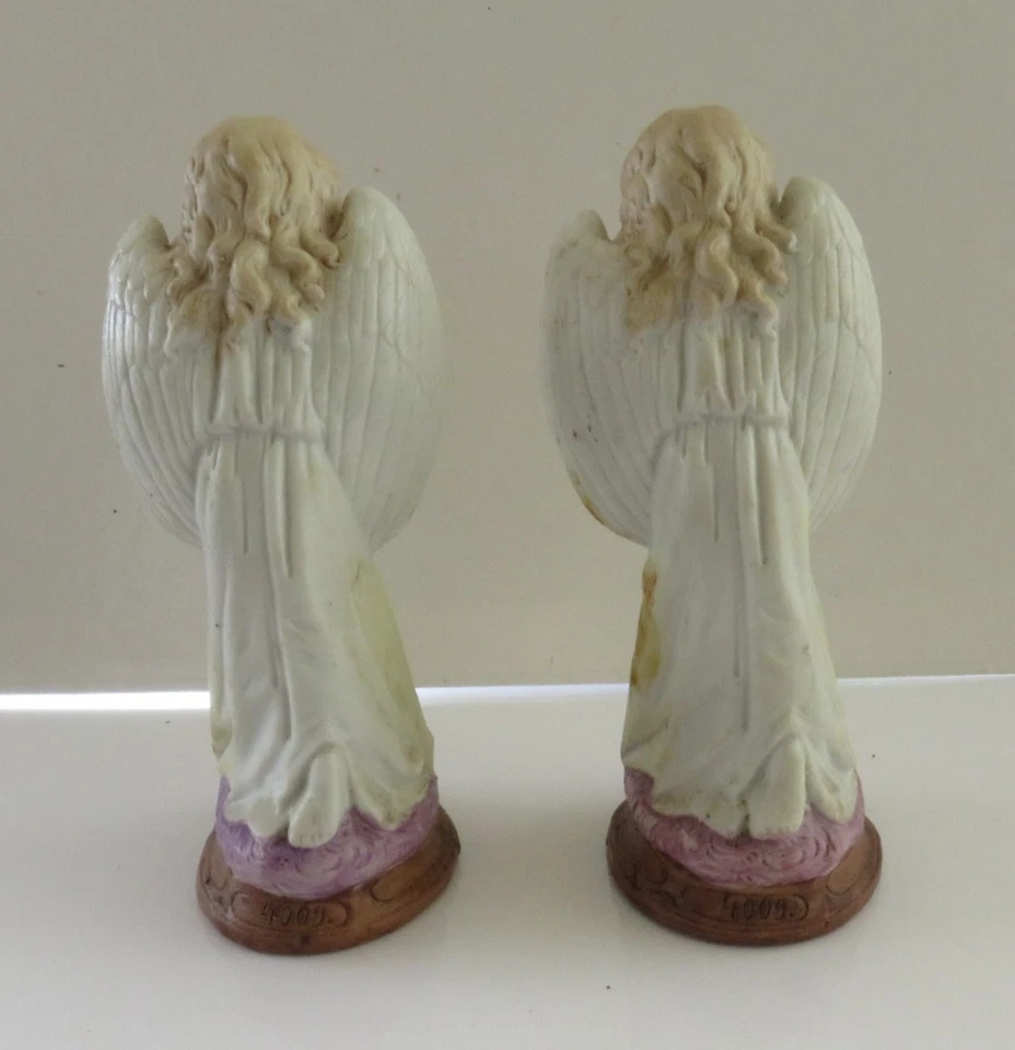 2 anciennes statues en Biscuit coloré au motif d'ange , produit Allemand ? - Photo 2/4