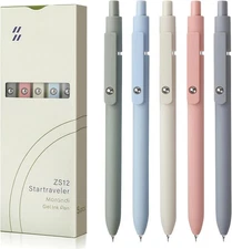FIOVER 5pcs Gel Pens Quick Dry Ink Pens Fine Point Premium Retractable Rolling B