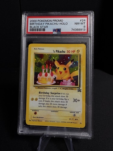2000 POKEMON PROMO BLACK STAR #24 BIRTHDAY PIKACHU HOLO PSA 8