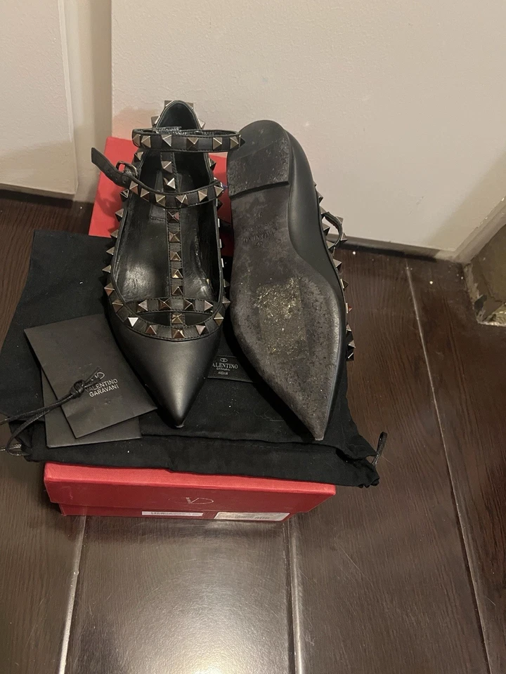 Valentino Garavani Rockstud Flats Black Matte Leather - Image 2 of 3