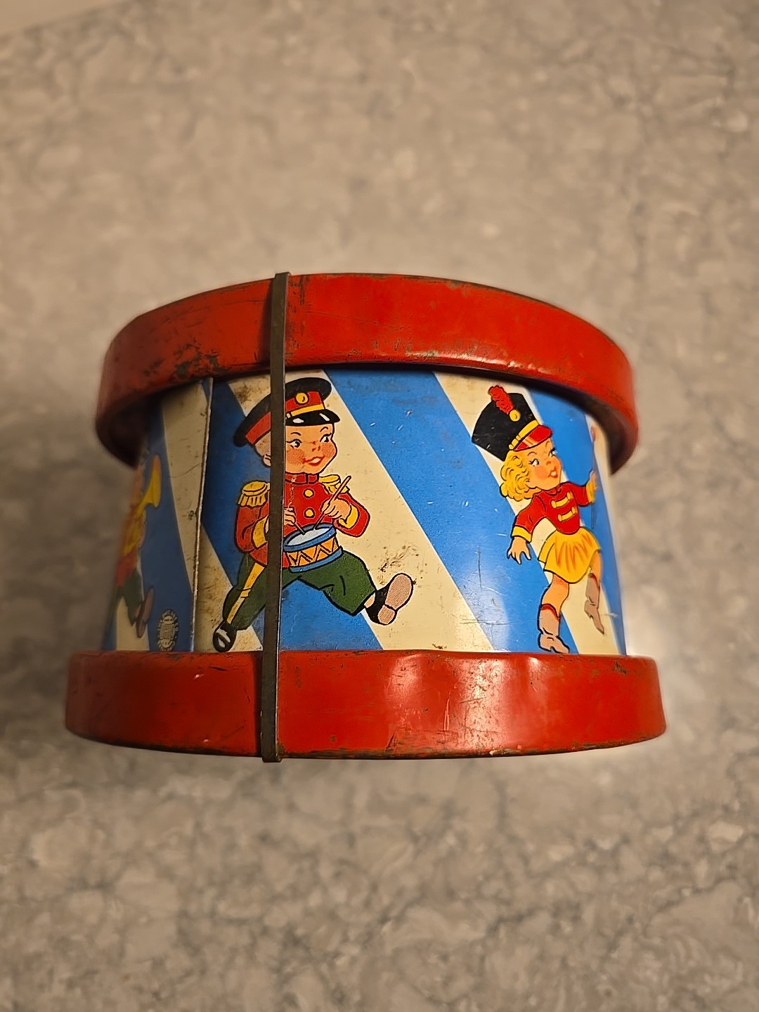 Mid-Century Vintage Children's Tin Drum Set, Musical Toy, Kids' Marching Band