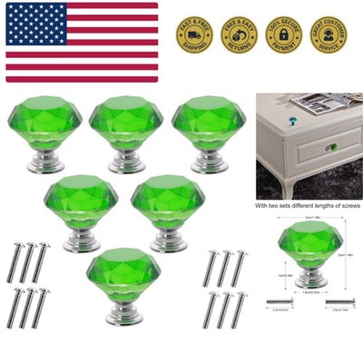 6 Pcs Crystal Glass Cabinet Knobs 30mm Diamond Shape Drawer Kitchen Cabinets ...