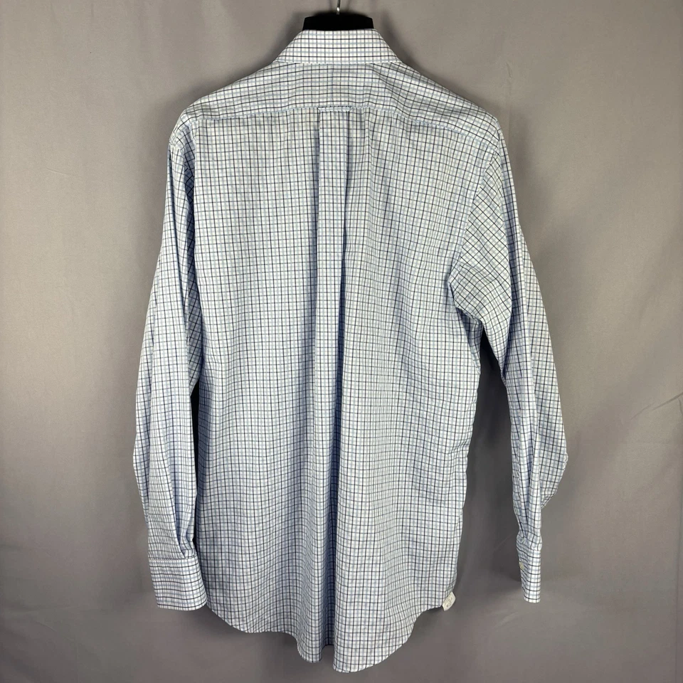 Camisa de vestir Eagle para hombre 16,5 34/35 ajuste regular manga larga azul blanco cuadros Foto 3 de 3