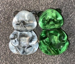 Vtg Glass Bears Hermitage Pottery Birthday HomeStyles 3.25" Clear - Green 