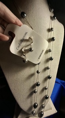Croft & Barrow NWT faux pearl gray silver tone Necklace & Earring Set