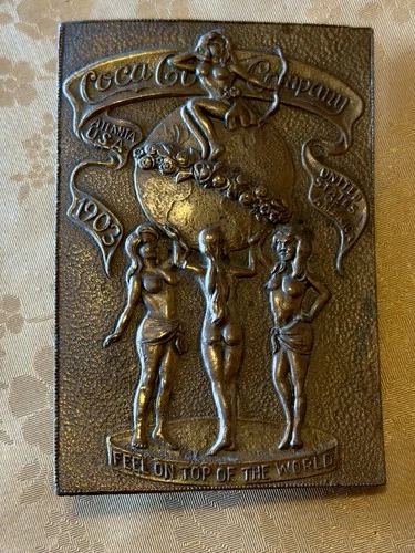 Vintage Coca Cola Brass Belt Buckle - Atlanta USA - Girls Advertising 4" - 1903