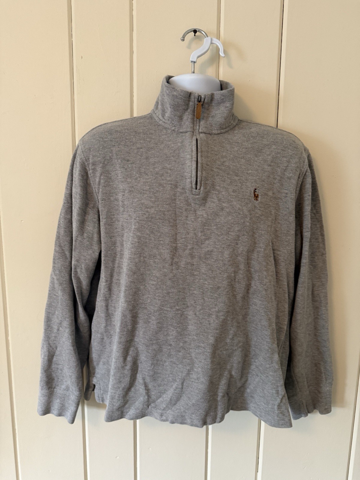 PONY Polo Ralph Lauren Uomo Grande Grigio Estate Rib 1 4 Zip Felpa Cavallo Naturale