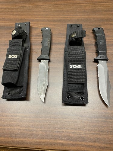 2 SOG Specialty Knives M37 AUS8 NAVY Seal Pup Tactical Combat Bowie ...