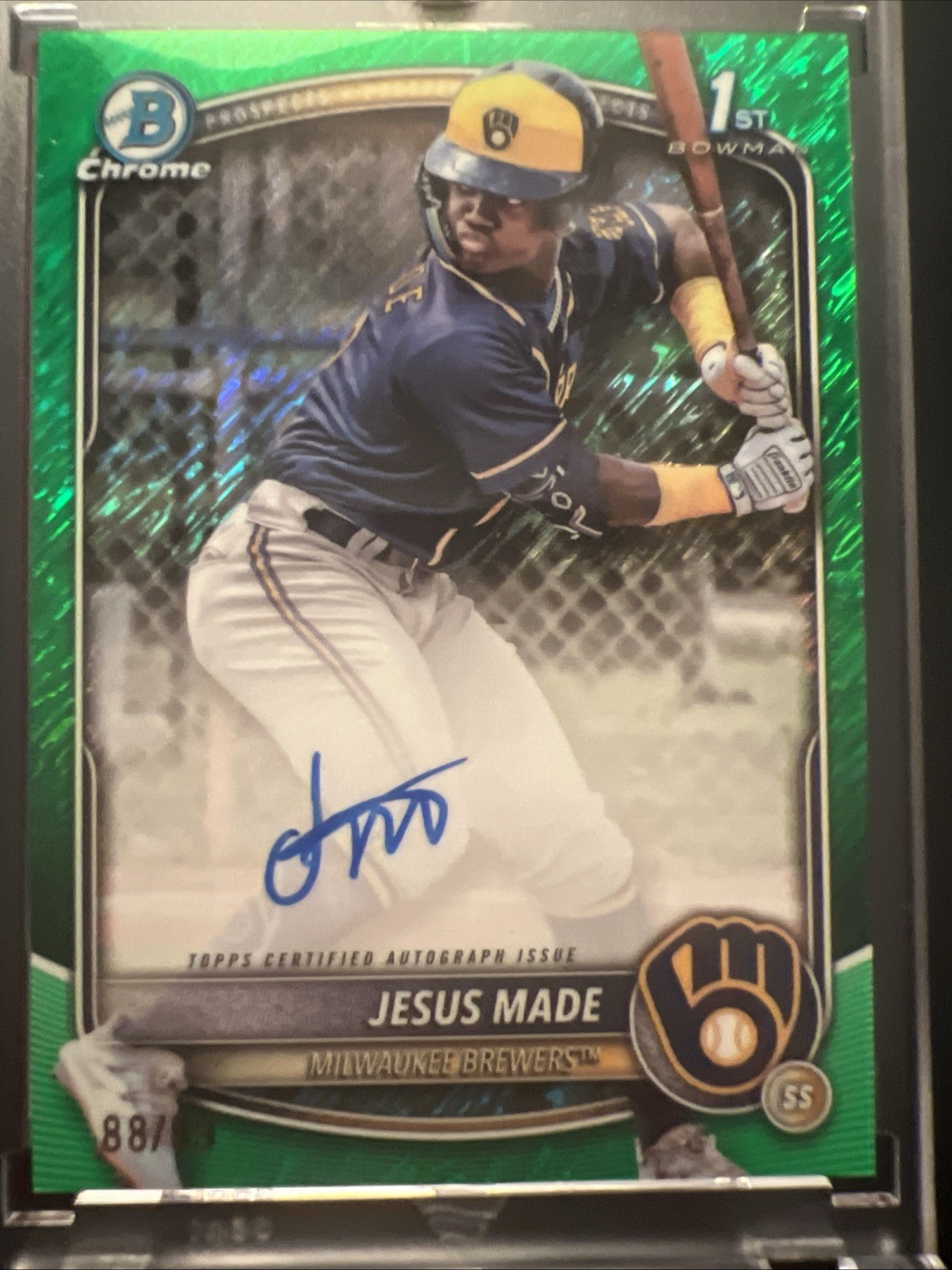 2025 Bowman Chrome Jesus Made 1st Bowman Green Shimmer Rookie Auto /99