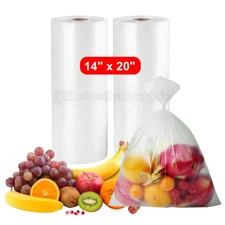 1-20 Rolls Plastic Produce Clear Bag On Roll 14" x 20" Kitchen Food Storage Bags