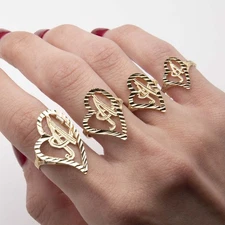 10K Yellow Gold Diamond-Cut Heart Initial Letter Ring