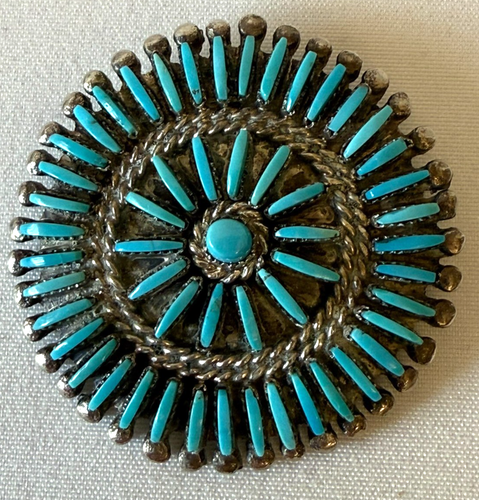 Vintage B. Wyaco Sterling Silver & Turquoise Brooch/ Pendant Zuni - 第 1/4 張圖片