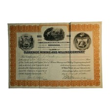 1921 Florence Mining Milling Co Stock Certificate Utah Alunite Sornberger MD